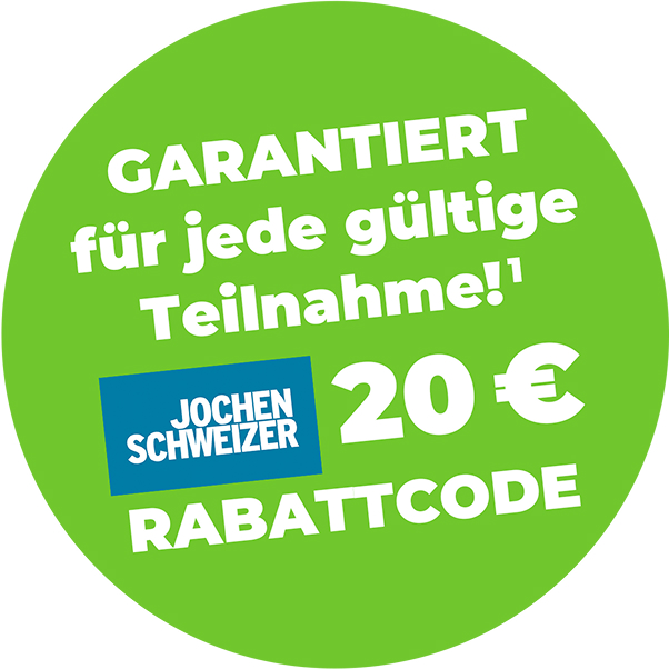 Gerantiert für jede gültige Teilnahme (Max. 3 Jochen Schweizer Rabattcodes pro Teilnehmer.)! Jochen Schweizer 20 Euro Rabattcode